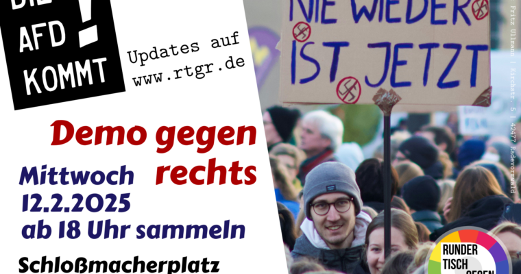 Die AfD kommt nach Radevormwald: <strong>Demo gegen rechts am 12.2. ab 18 Uhr auf dem Schloßmacherplatz!</strong>