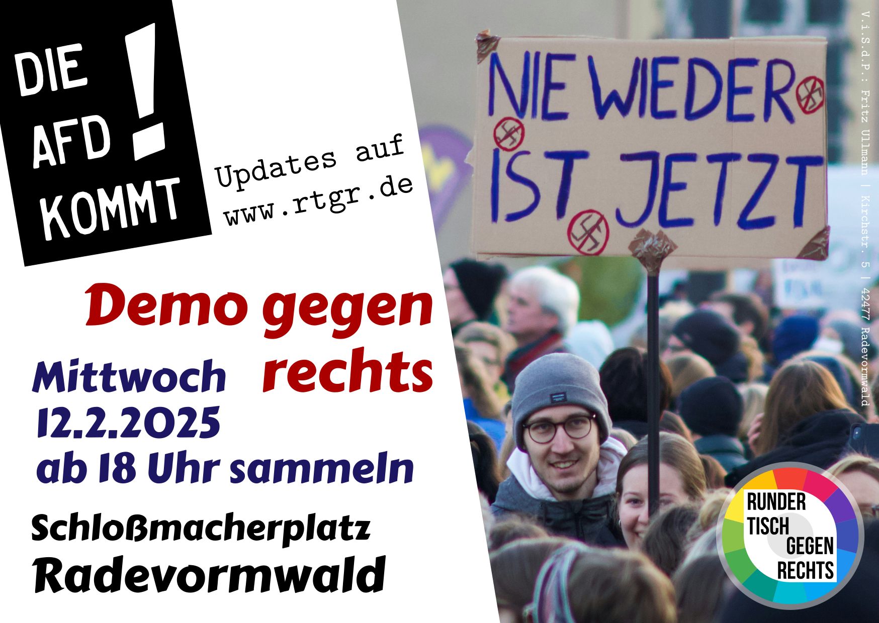 Die AfD kommt nach Radevormwald: <strong>Demo gegen rechts am 12.2. ab 18 Uhr auf dem Schloßmacherplatz!</strong>