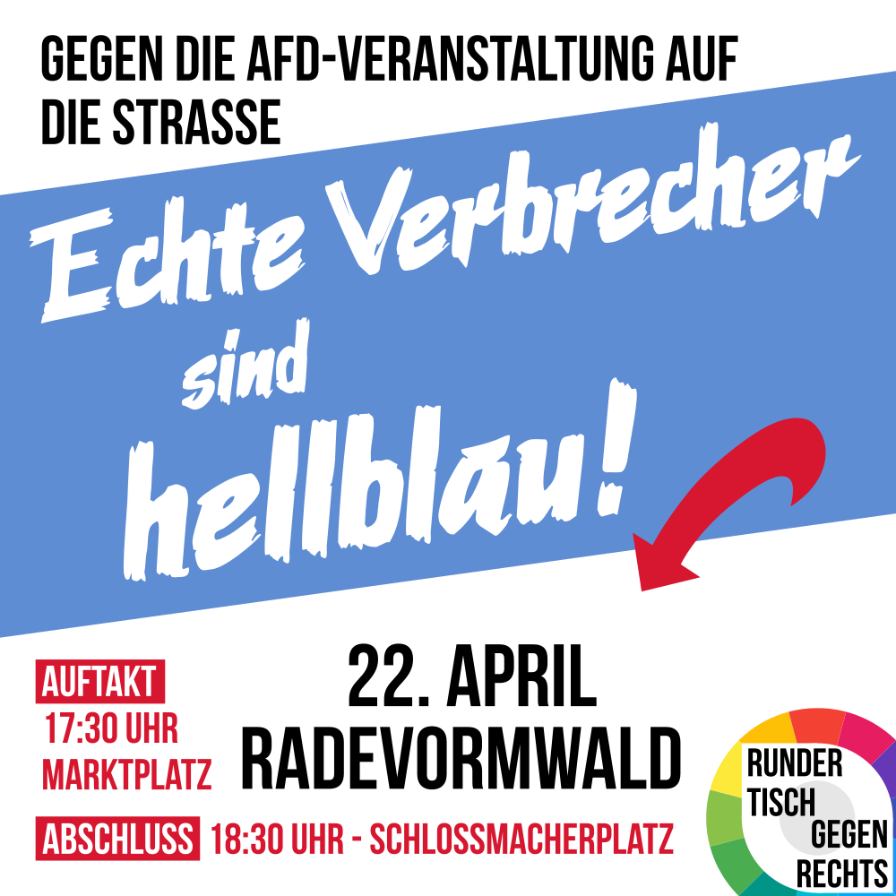 <strong>Demo gegen AfD-Veranstaltung in Radevormwald: Die echten Verbrecher sind hellblau!</strong>
